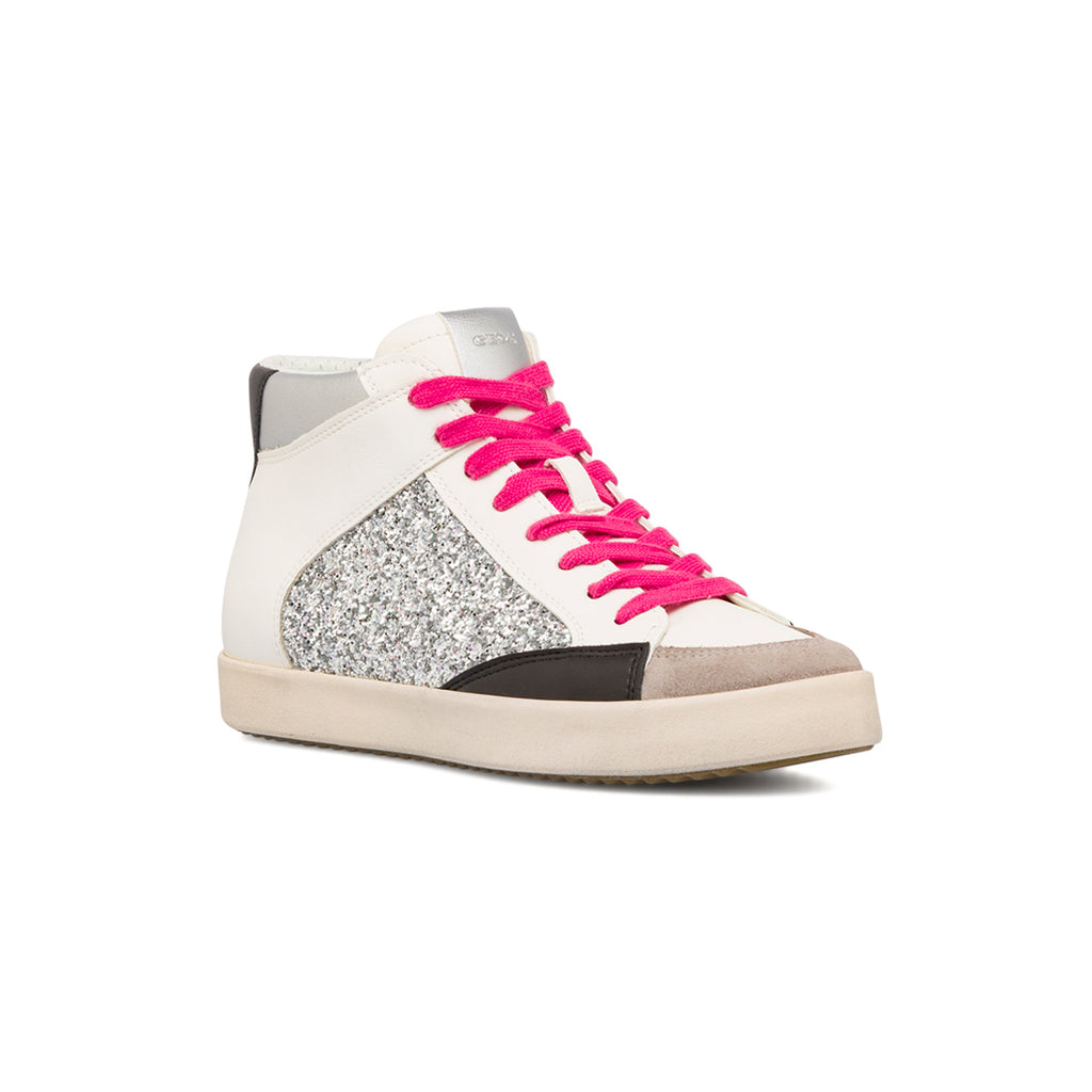 Sneakers alte traspiranti da donna bianche con dettagli glitter Geox
