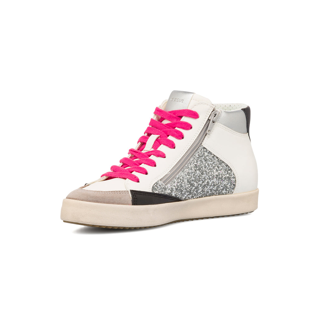 Sneakers alte traspiranti da donna bianche con dettagli glitter Geox