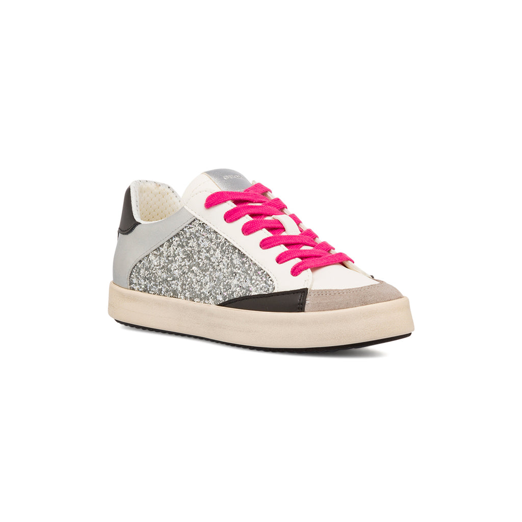 Sneakers traspiranti bianche con glitter da donna Geox