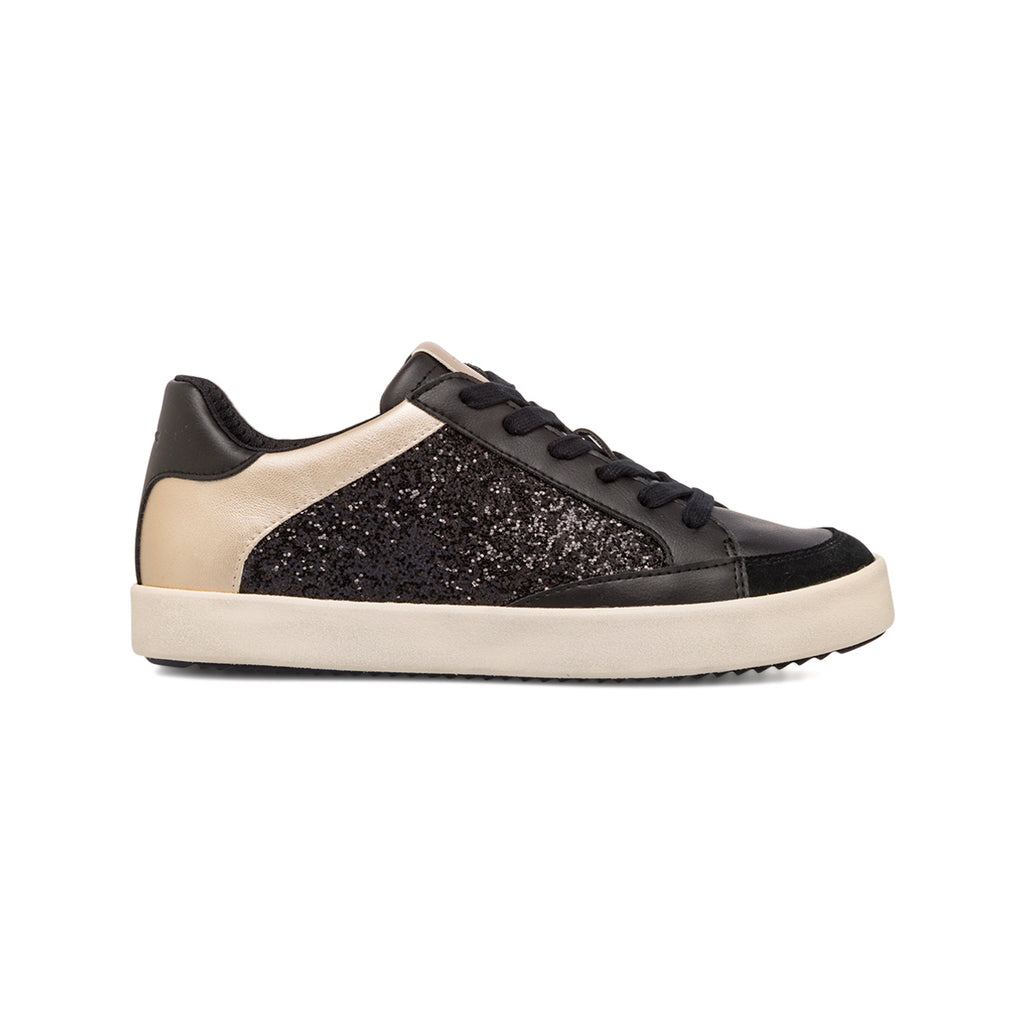 Sneakers traspiranti nere glitterate da donna Geox