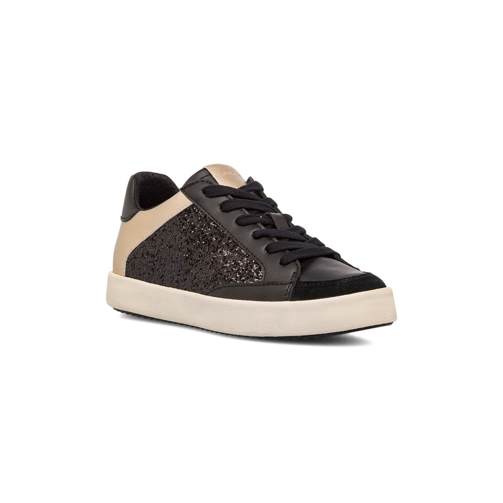 Sneakers traspiranti nere glitterate da donna Geox