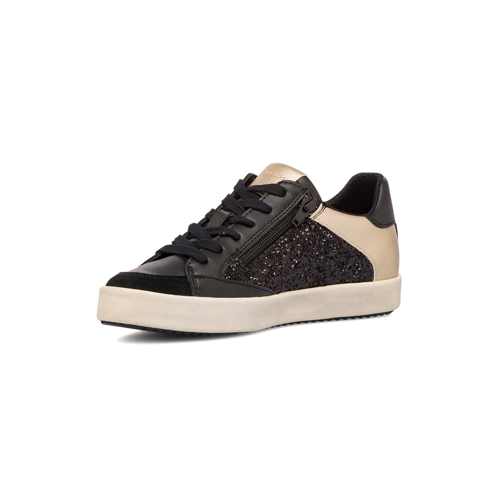 Sneakers traspiranti nere glitterate da donna Geox