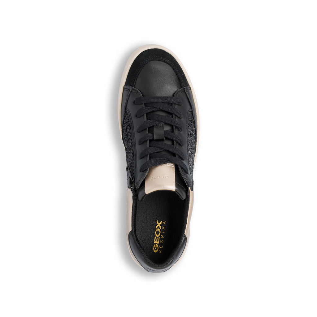 Sneakers traspiranti nere glitterate da donna Geox