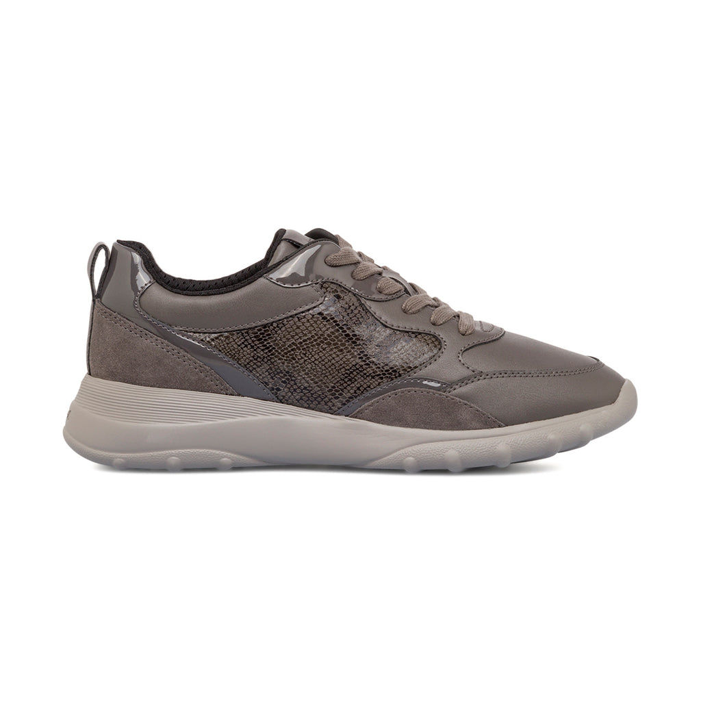 Sneakers traspiranti da donna in pelle grigie Geox