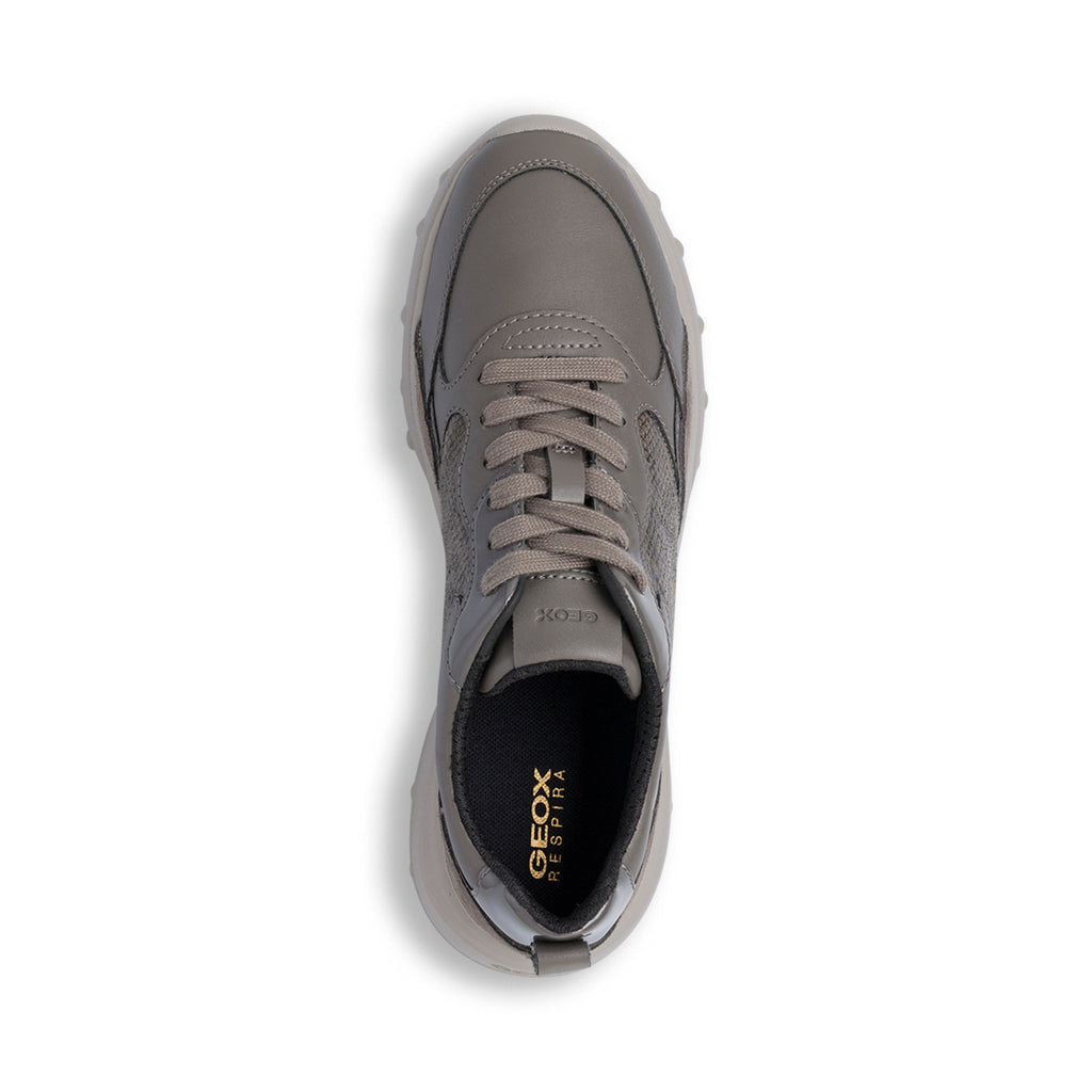 Sneakers traspiranti da donna in pelle grigie Geox