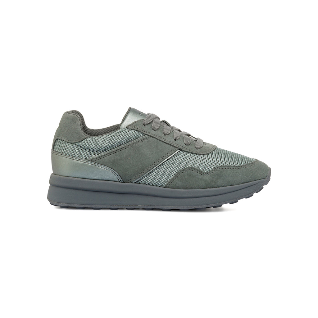 Sneakers traspiranti da donna in pelle grigie e verde salvia Geox