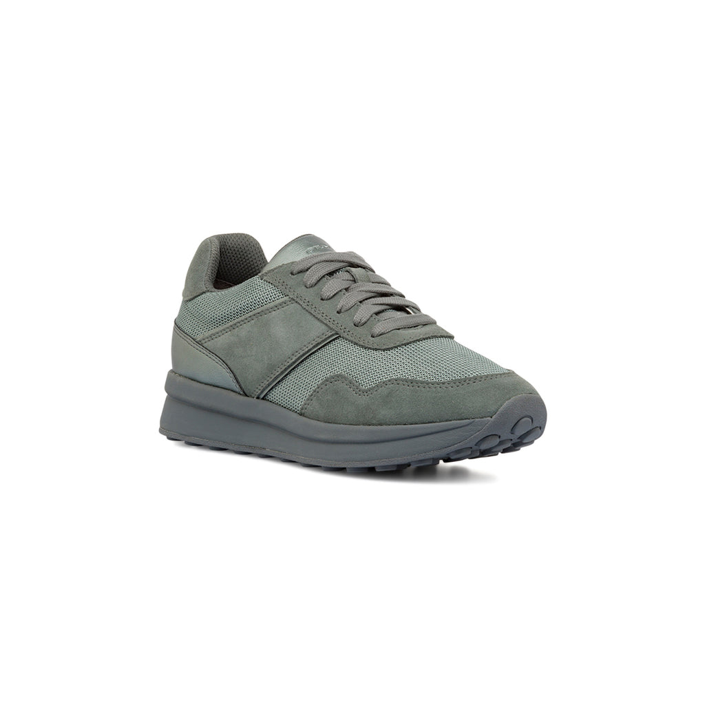 Sneakers traspiranti da donna in pelle grigie e verde salvia Geox