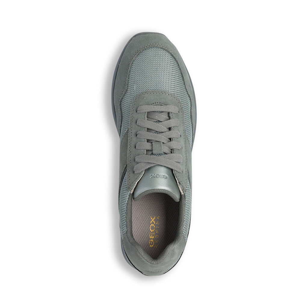 Sneakers traspiranti da donna in pelle grigie e verde salvia Geox