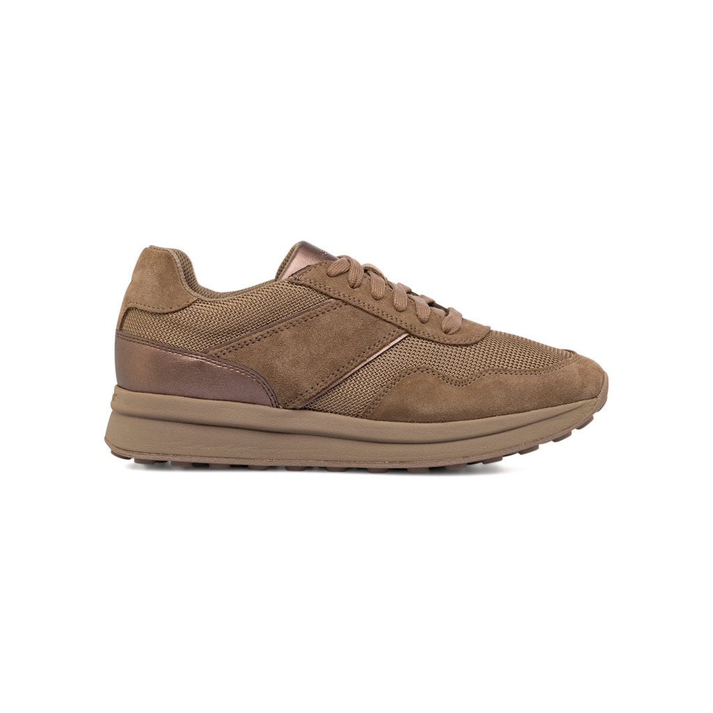 Sneakers traspiranti da donna in pelle taupe Geox