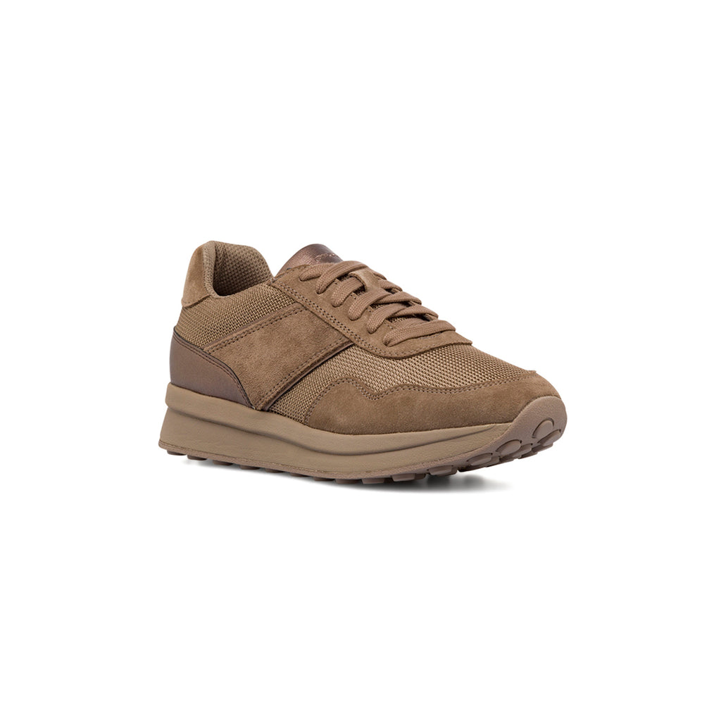 Sneakers traspiranti da donna in pelle taupe Geox