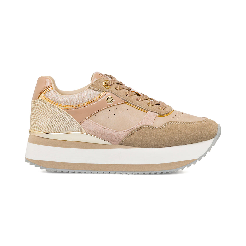 Sneakers da donna in pelle beige con logo Lumberjack