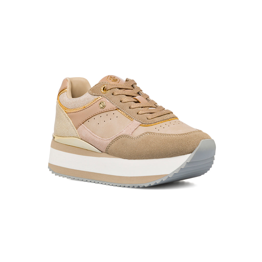 Sneakers da donna in pelle beige con logo Lumberjack