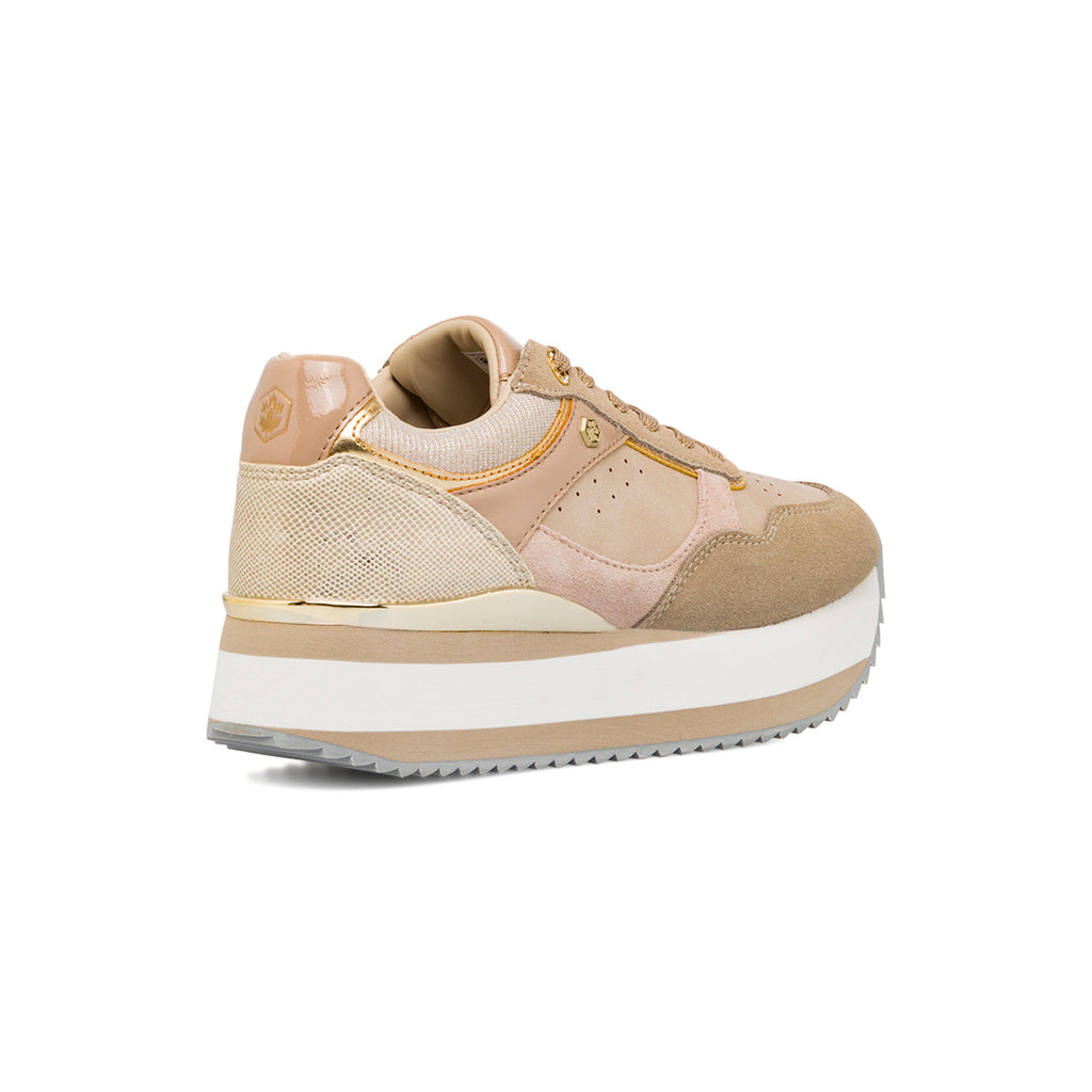 Sneakers da donna in pelle beige con logo Lumberjack