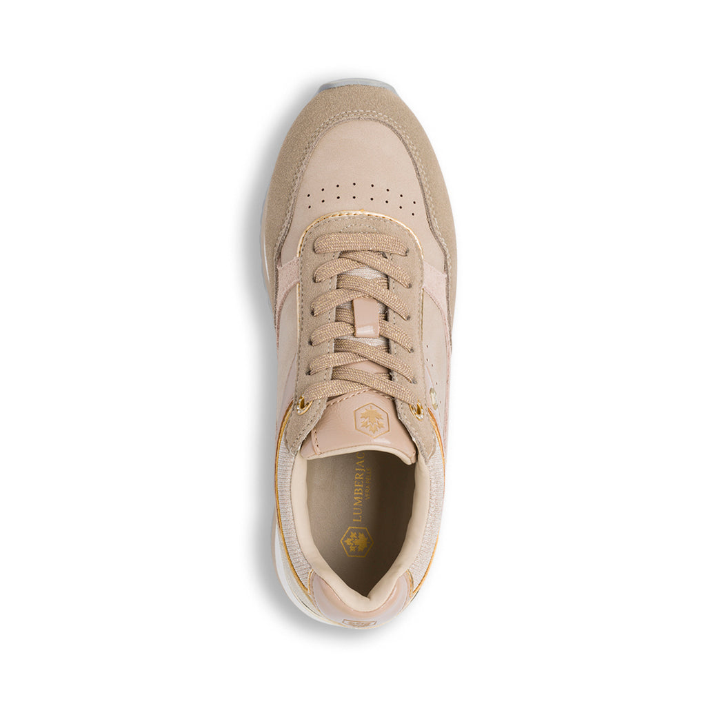 Sneakers da donna in pelle beige con logo Lumberjack