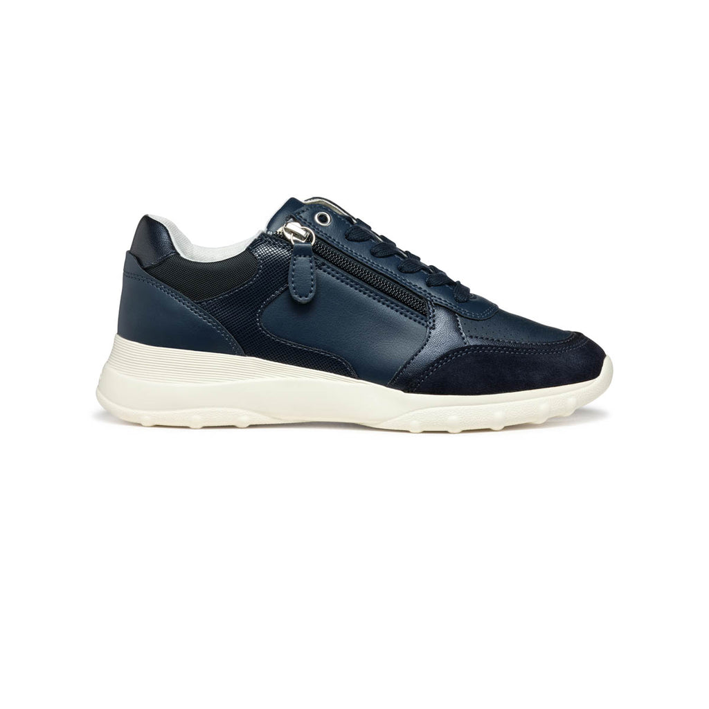 Sneakers blu da Donna con dettagli effetto scamosciato e zip laterale Geox