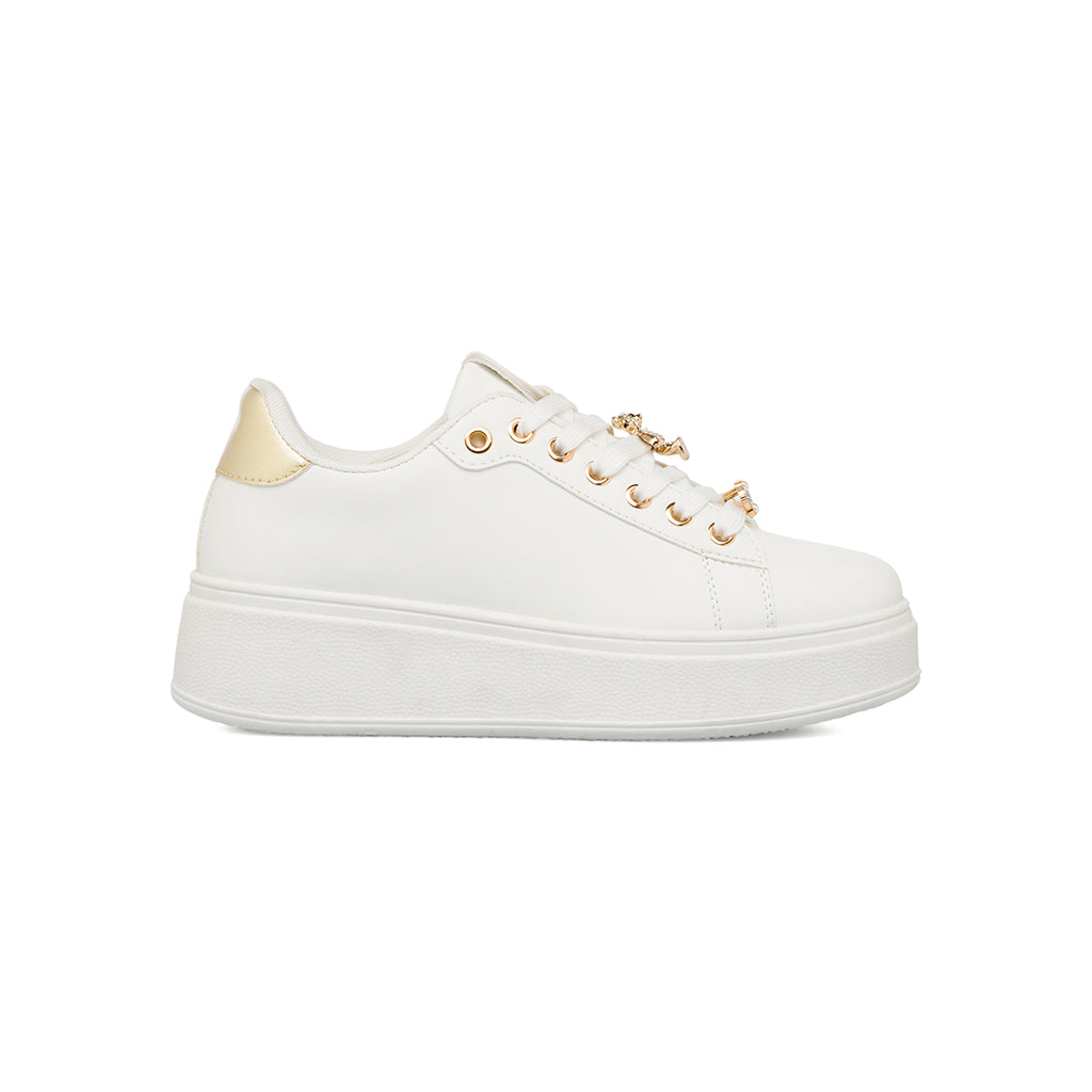 Sneakers bianche da Donna con dettaglio oro e cristalli Lora Ferres