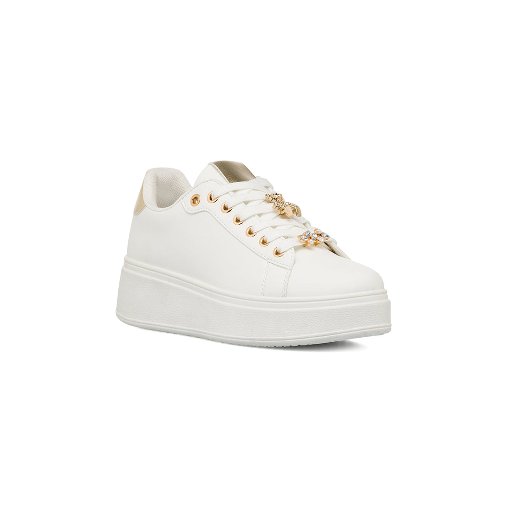 Sneakers bianche da Donna con dettaglio oro e cristalli Lora Ferres