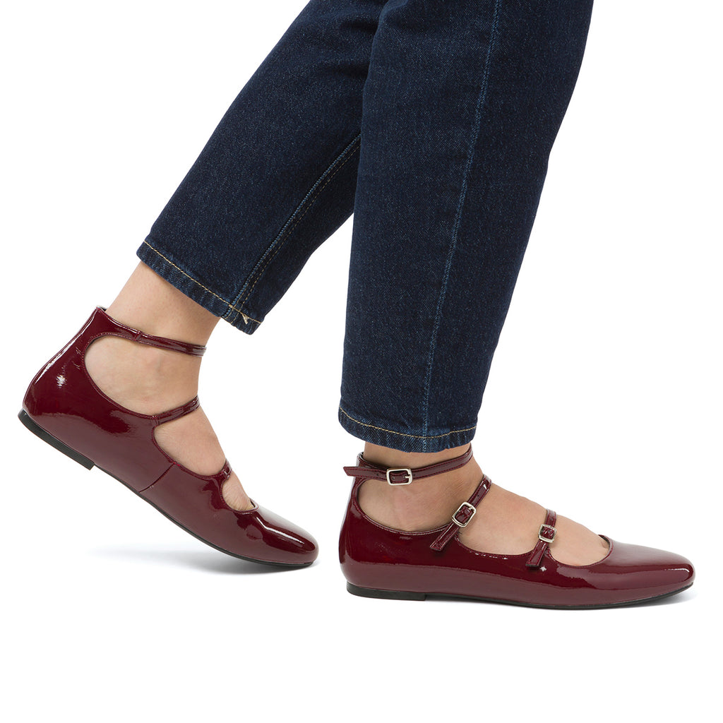 Ballerine Mary Jane da donna bordeaux burgundy con cinturini Swish Jeans