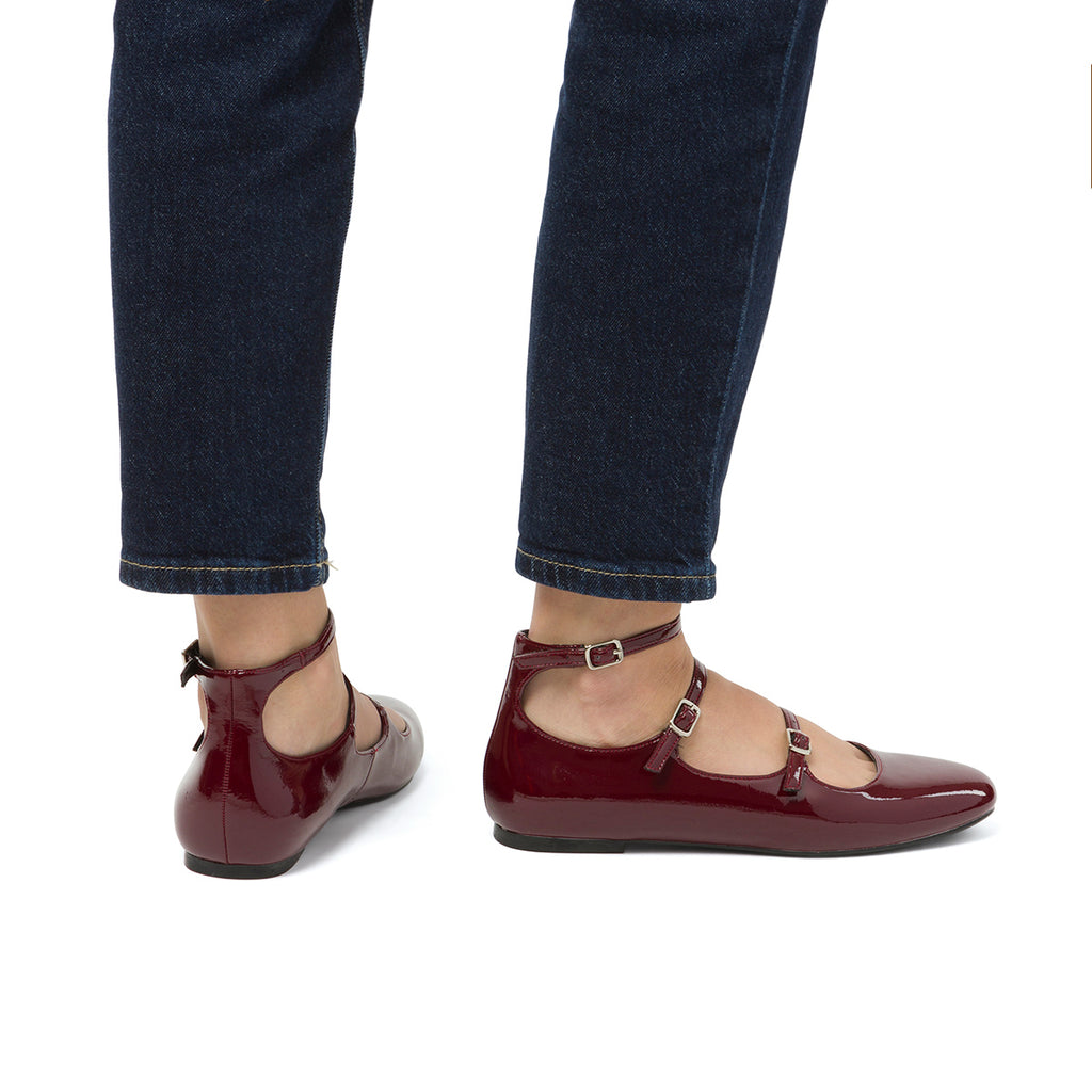 Ballerine Mary Jane da donna bordeaux burgundy con cinturini Swish Jeans