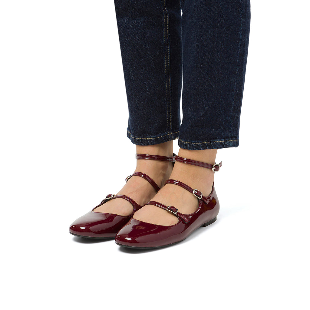 Ballerine Mary Jane da donna bordeaux burgundy con cinturini Swish Jeans