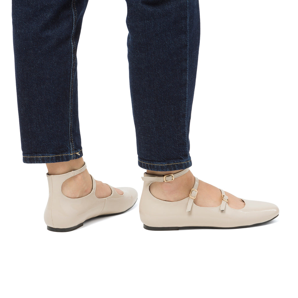 Ballerine Mary Jane bianco off-white effetto vernice da Donna Swish Jeans