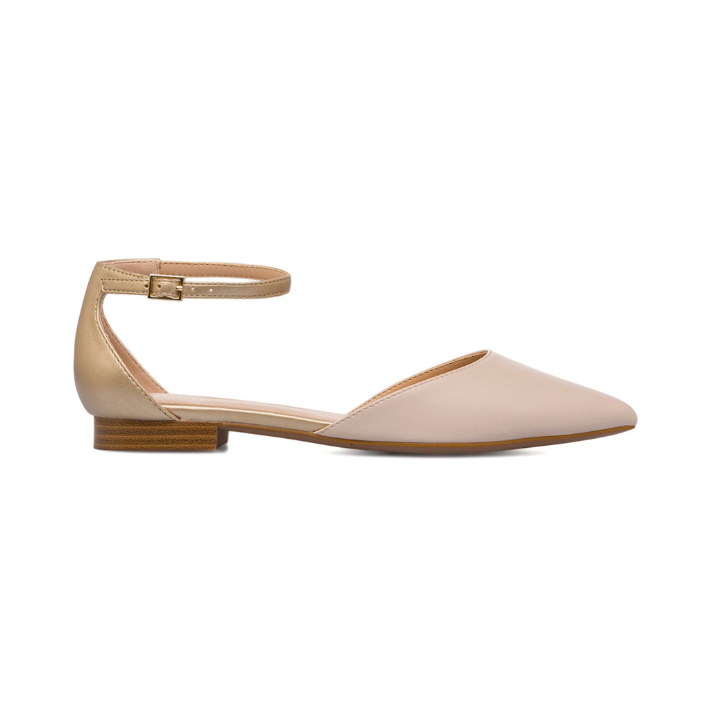 Ballerine beige e oro da Donna a punta con cinturino e fibbia alla caviglia Lora Ferres