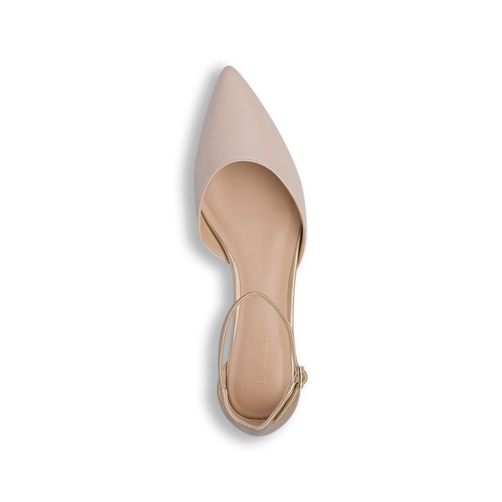 Ballerine beige e oro da Donna a punta con cinturino e fibbia alla caviglia Lora Ferres