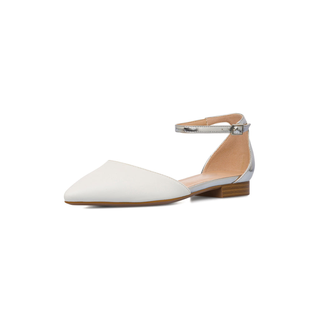 Ballerine bianche e argento da Donna a punta con cinturino Lora Ferres