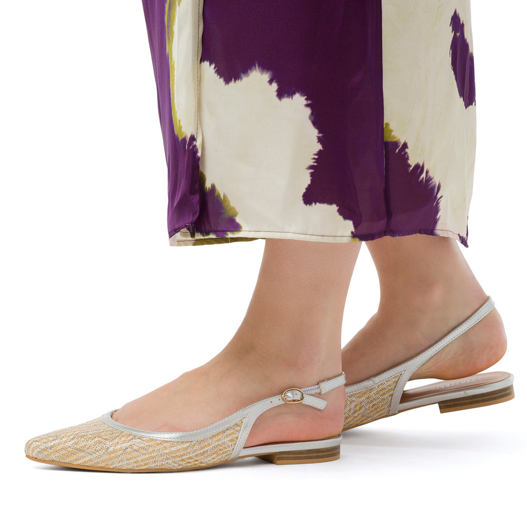 Ballerine slingback beige e argento da Donna con cinturino Lora Ferres