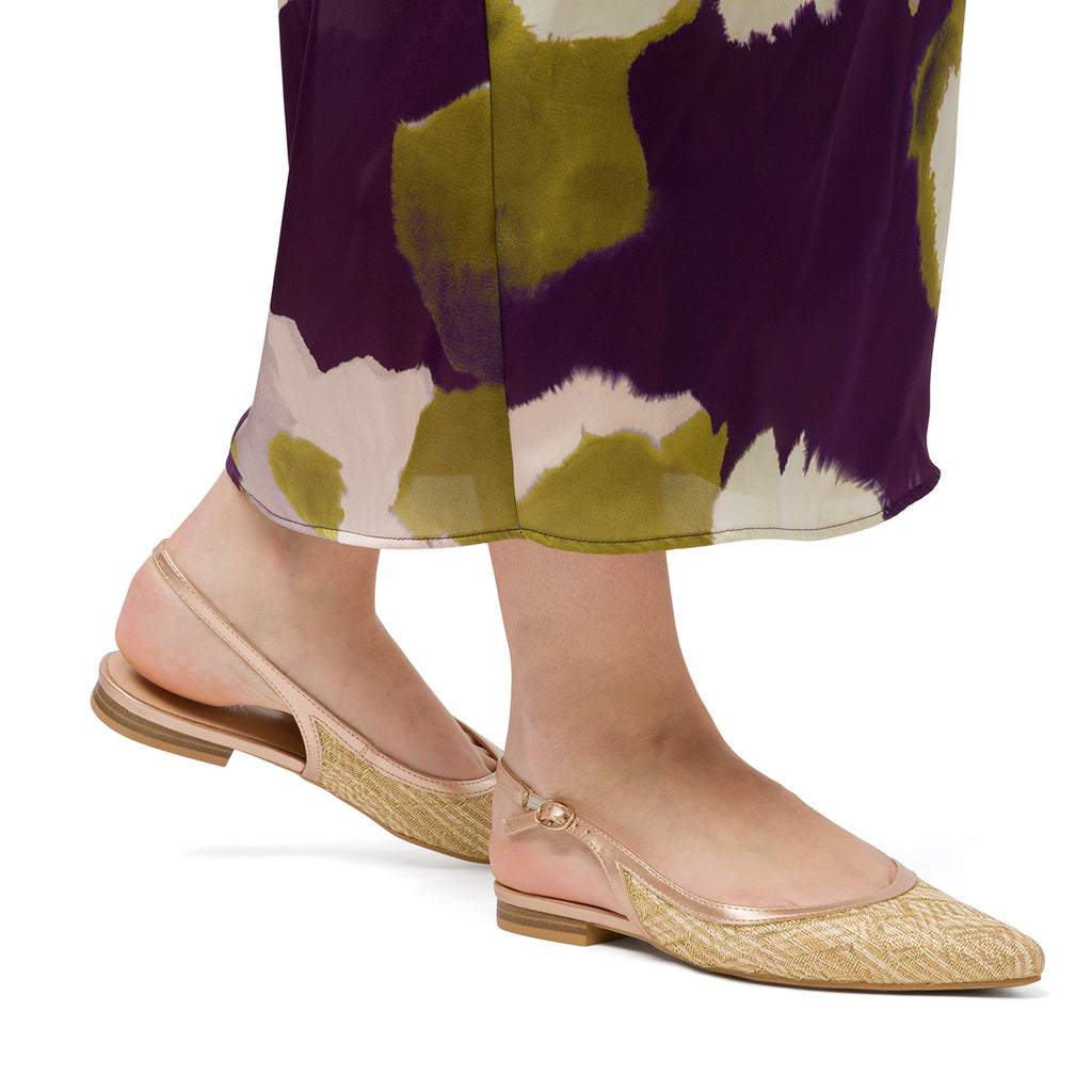 Ballerine slingback oro effetto rafia da Donna con cinturino Lora Ferres