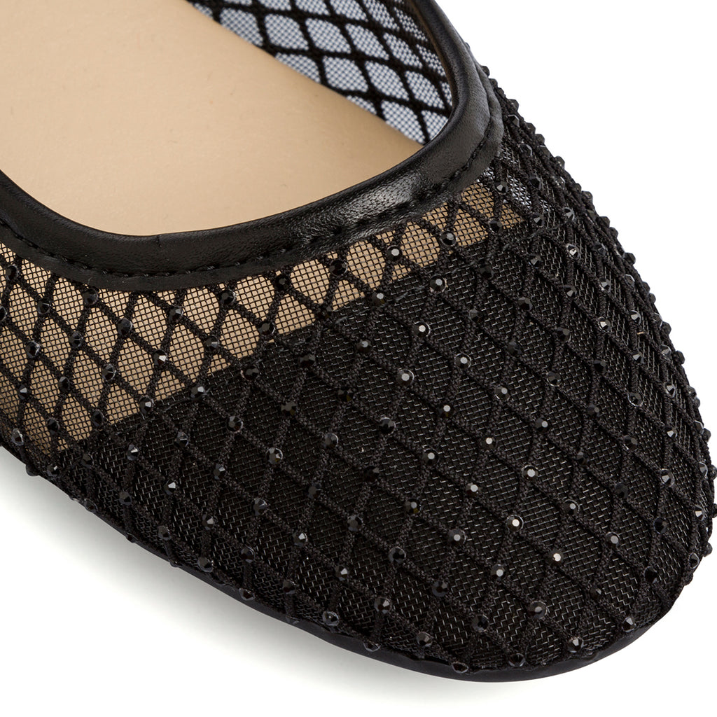 Ballerine nere da Donna in tessuto a rete con dettaglio strass Lora Ferres