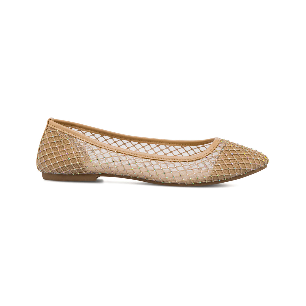 Ballerine beige da Donna con inserti in rete e cristalli Lora Ferres