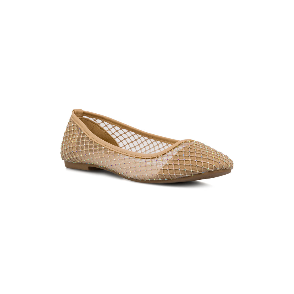 Ballerine beige da Donna con inserti in rete e cristalli Lora Ferres