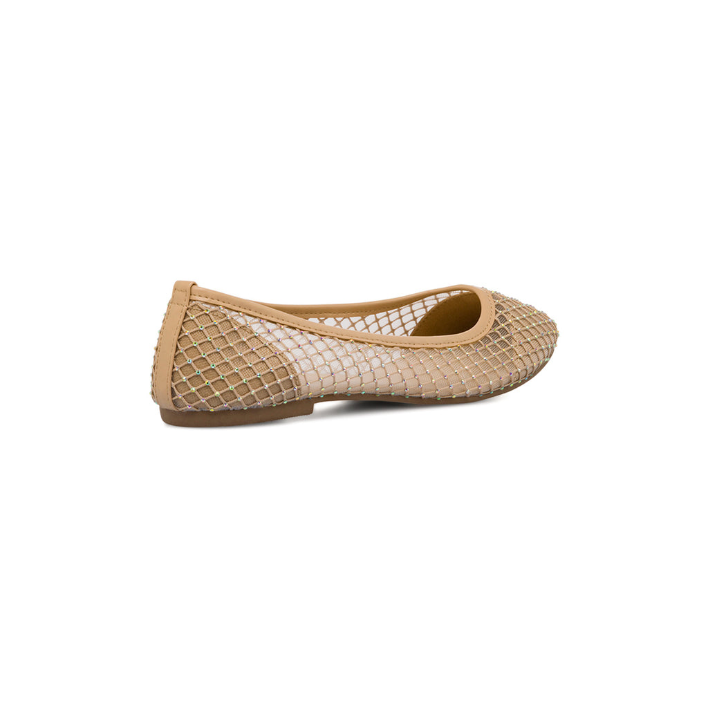 Ballerine beige da Donna con inserti in rete e cristalli Lora Ferres