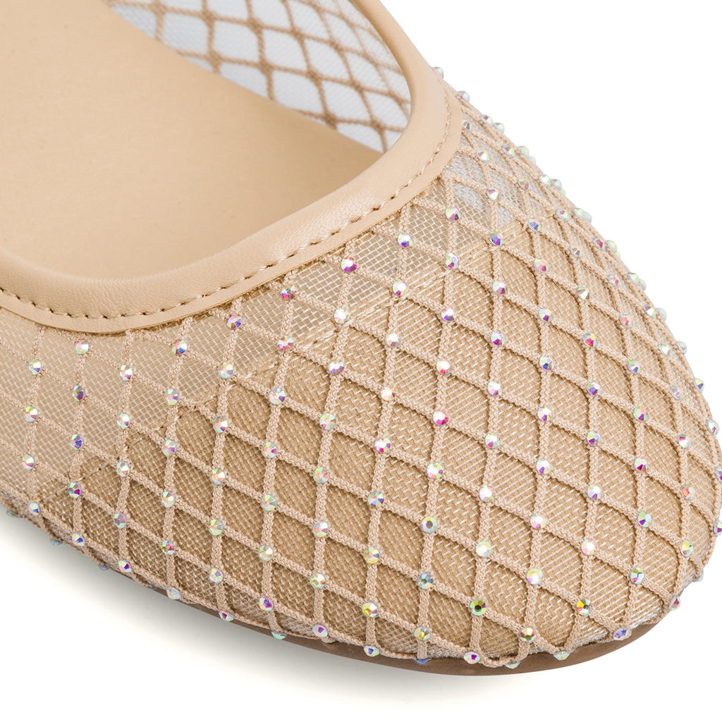 Ballerine beige da Donna con inserti in rete e cristalli Lora Ferres