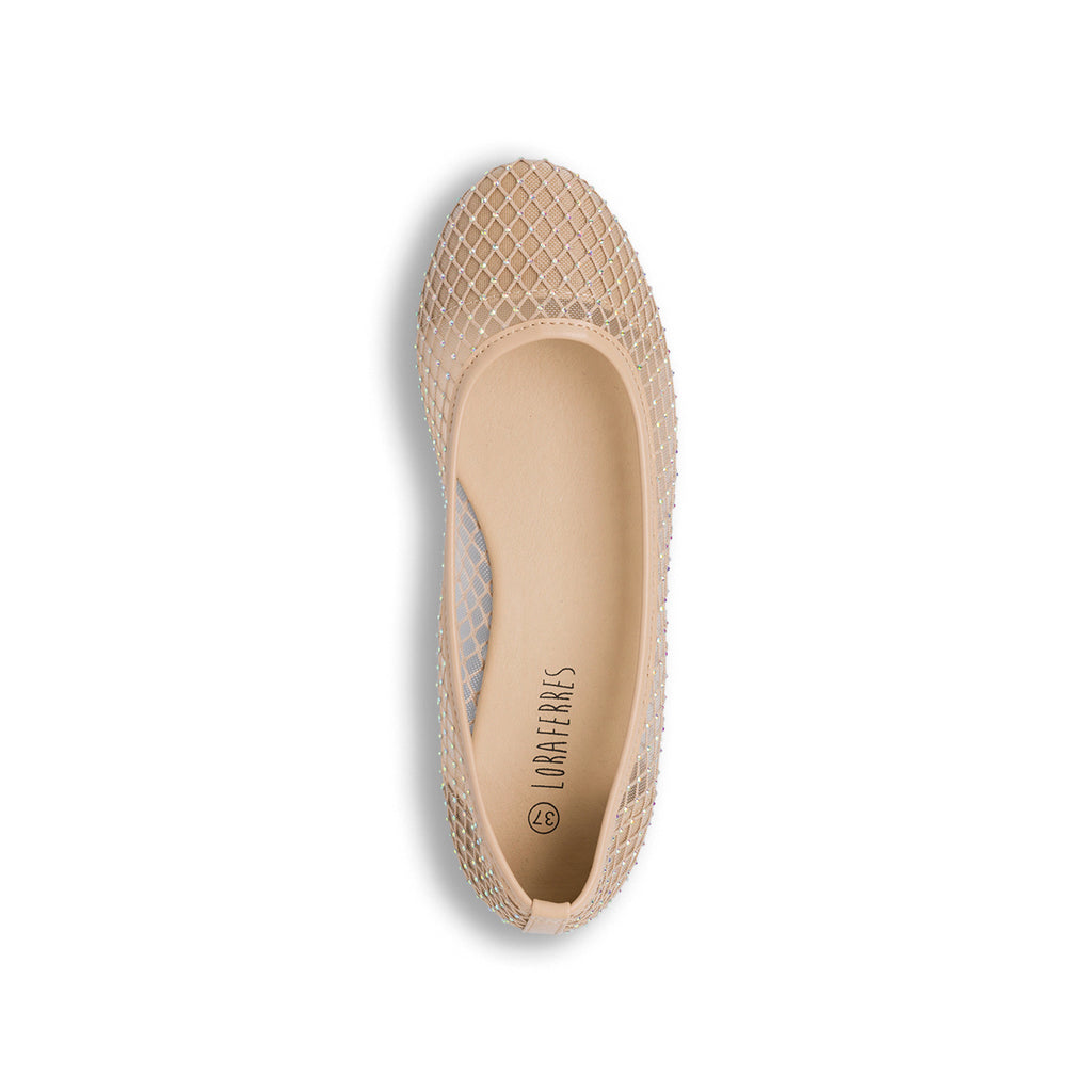 Ballerine beige da Donna con inserti in rete e cristalli Lora Ferres