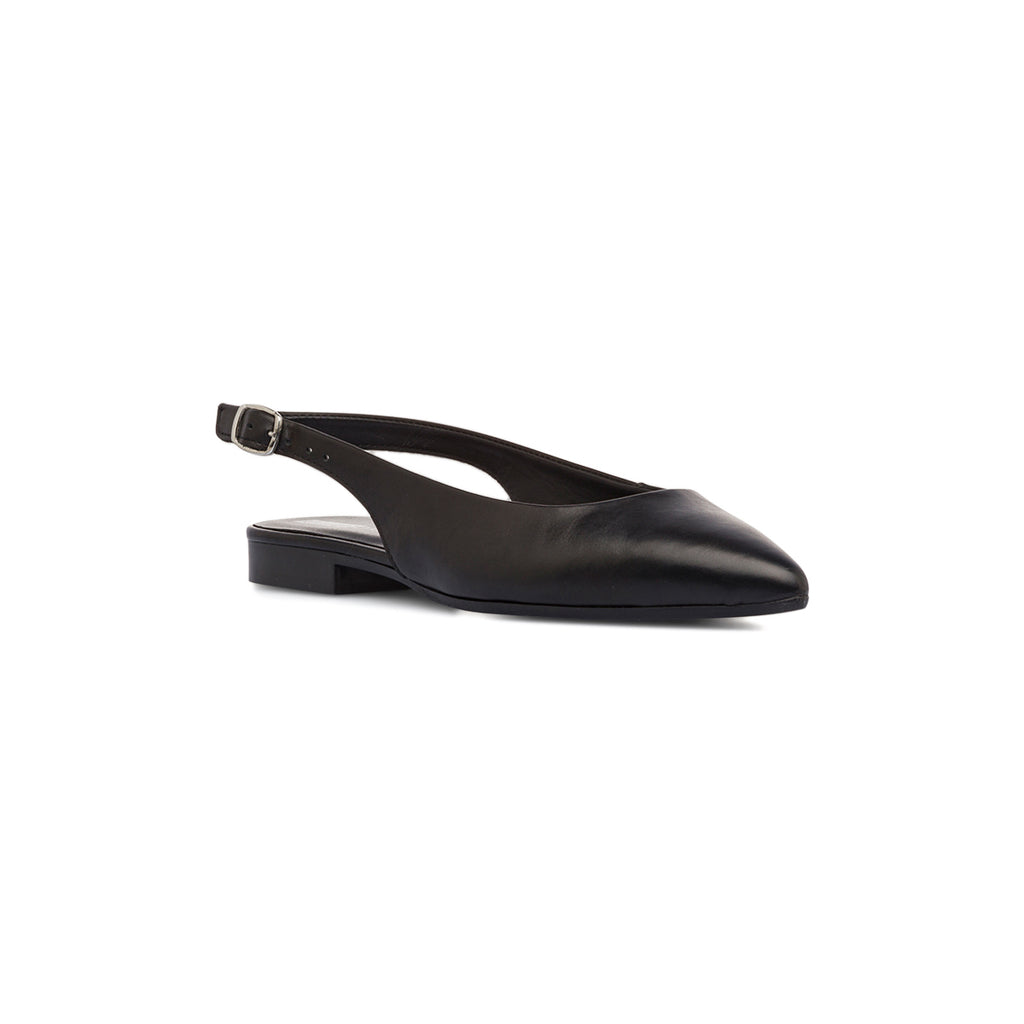 Ballerine Slingback nere da Donna in pelle con cinturino Primopiano