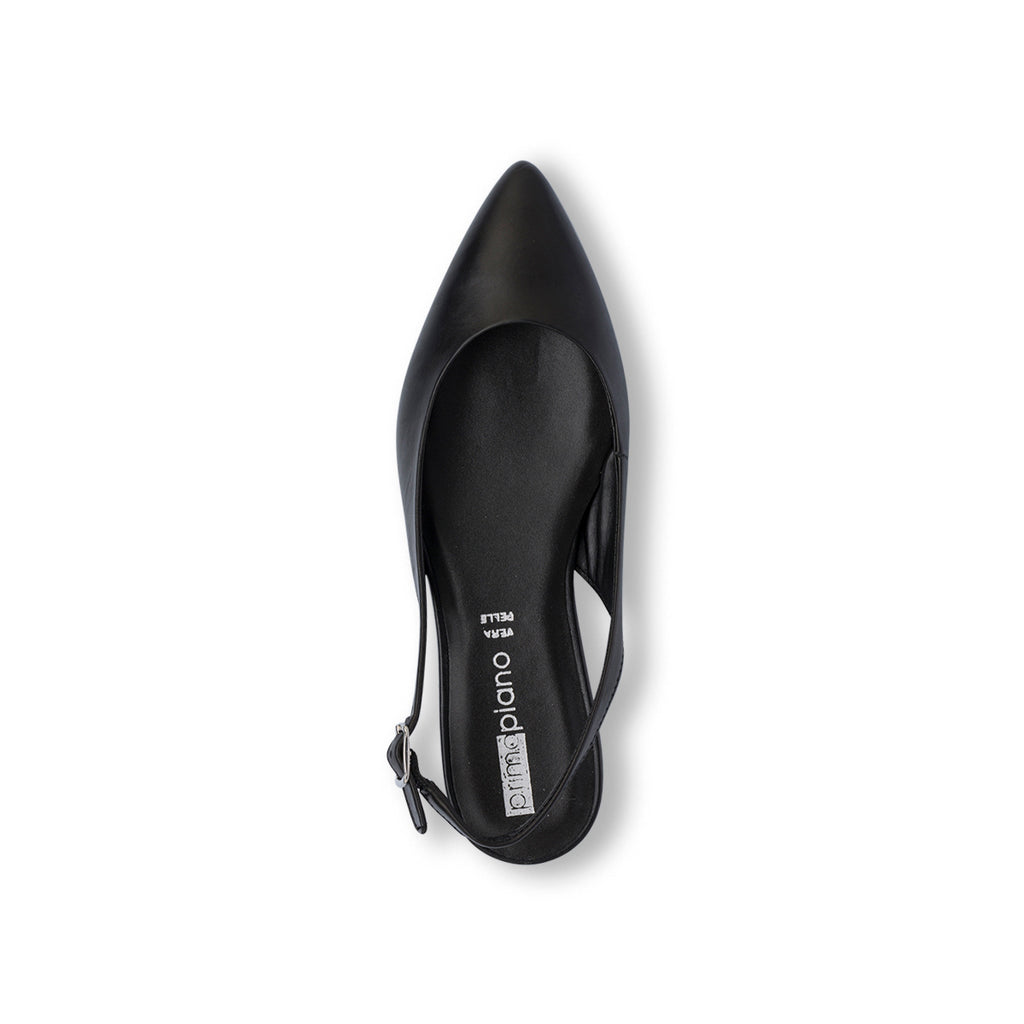 Ballerine Slingback nere da Donna in pelle con cinturino Primopiano