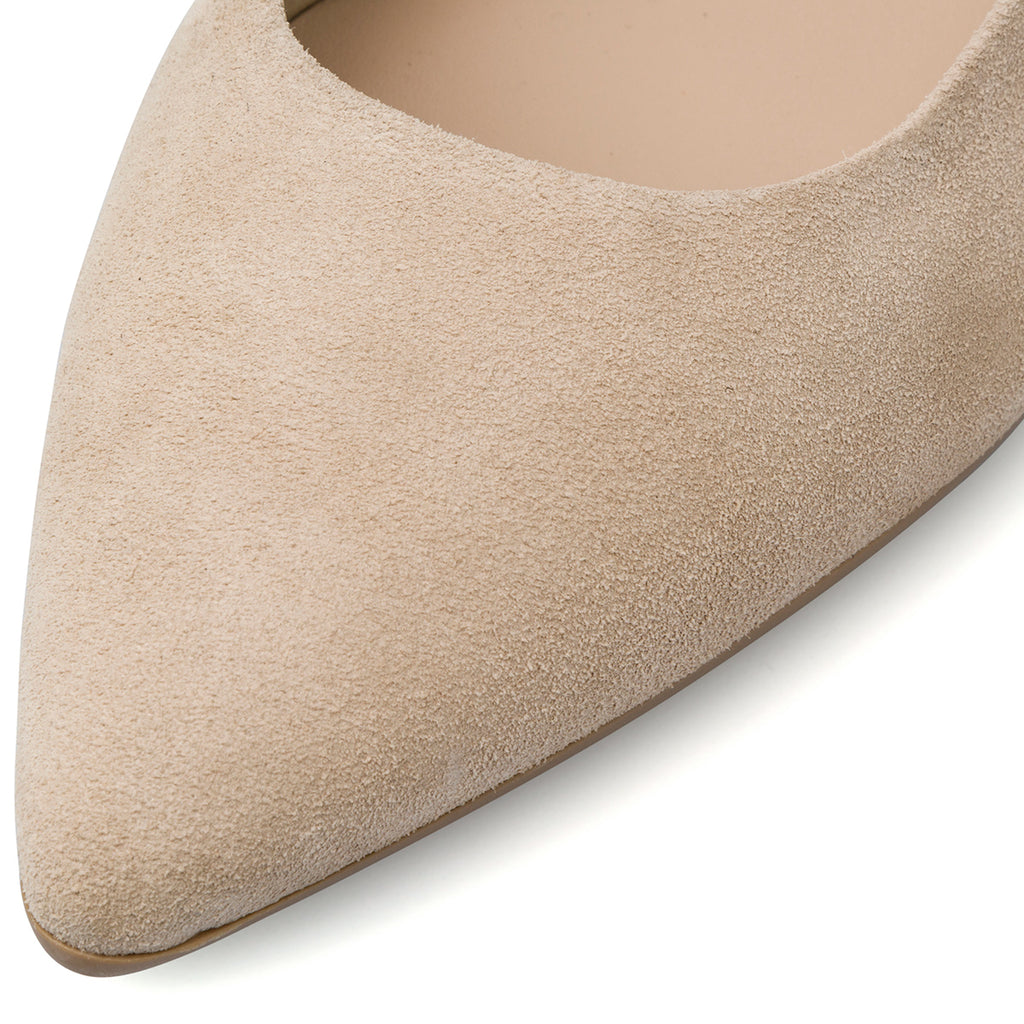 Ballerine Slingback beige da Donna in pelle effetto scamosciato con cinturino Primopiano