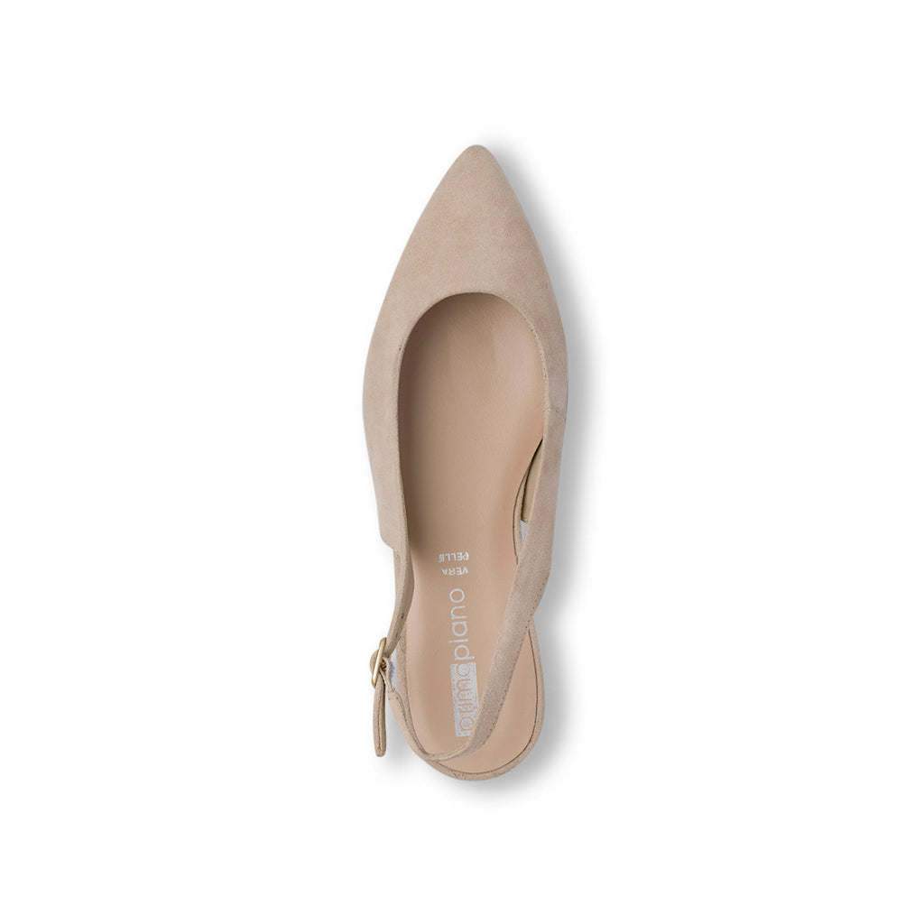 Ballerine Slingback beige da Donna in pelle effetto scamosciato con cinturino Primopiano