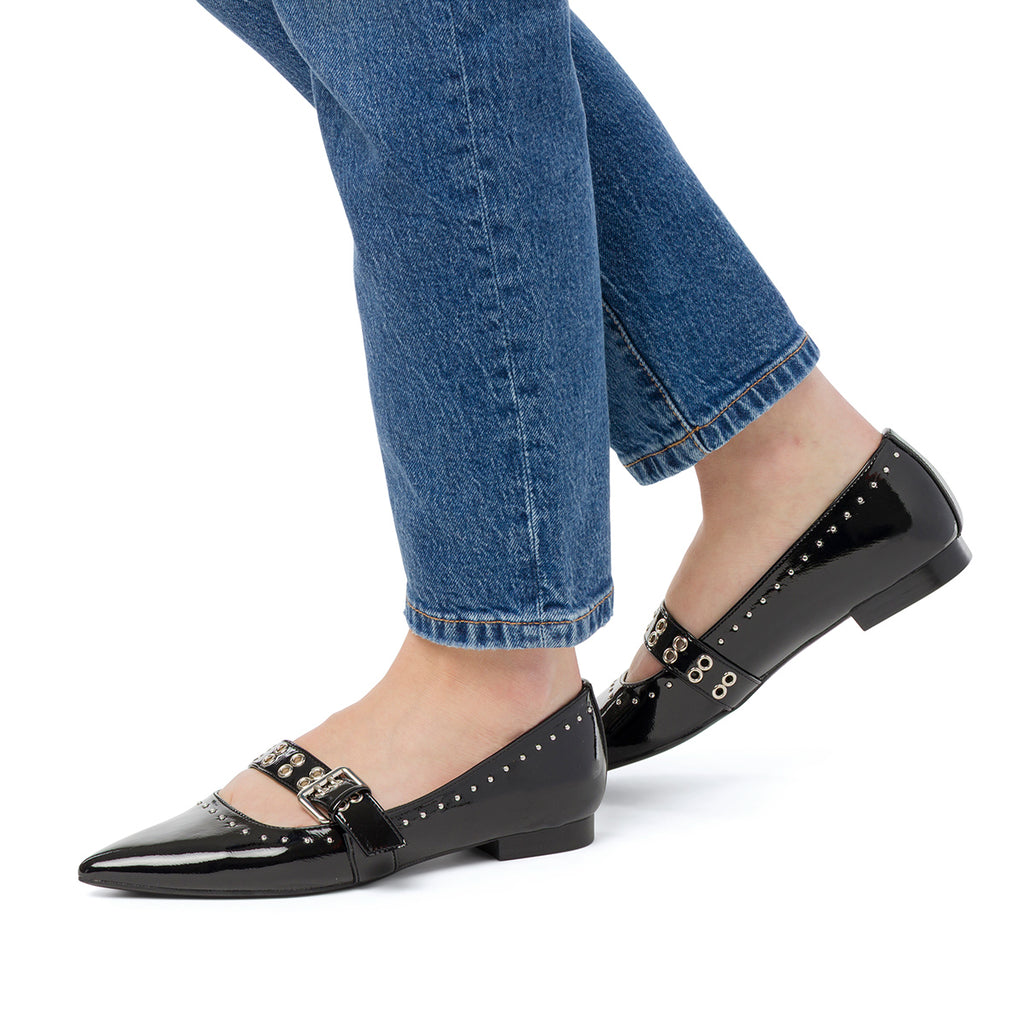 Ballerine nere da Donna a punta con fibbia e borchie Lora Ferres