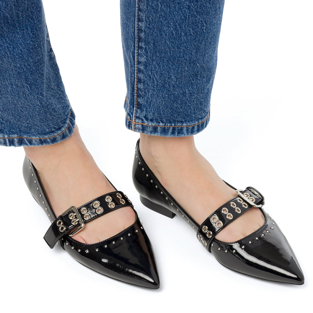 Ballerine nere da Donna a punta con fibbia e borchie Lora Ferres