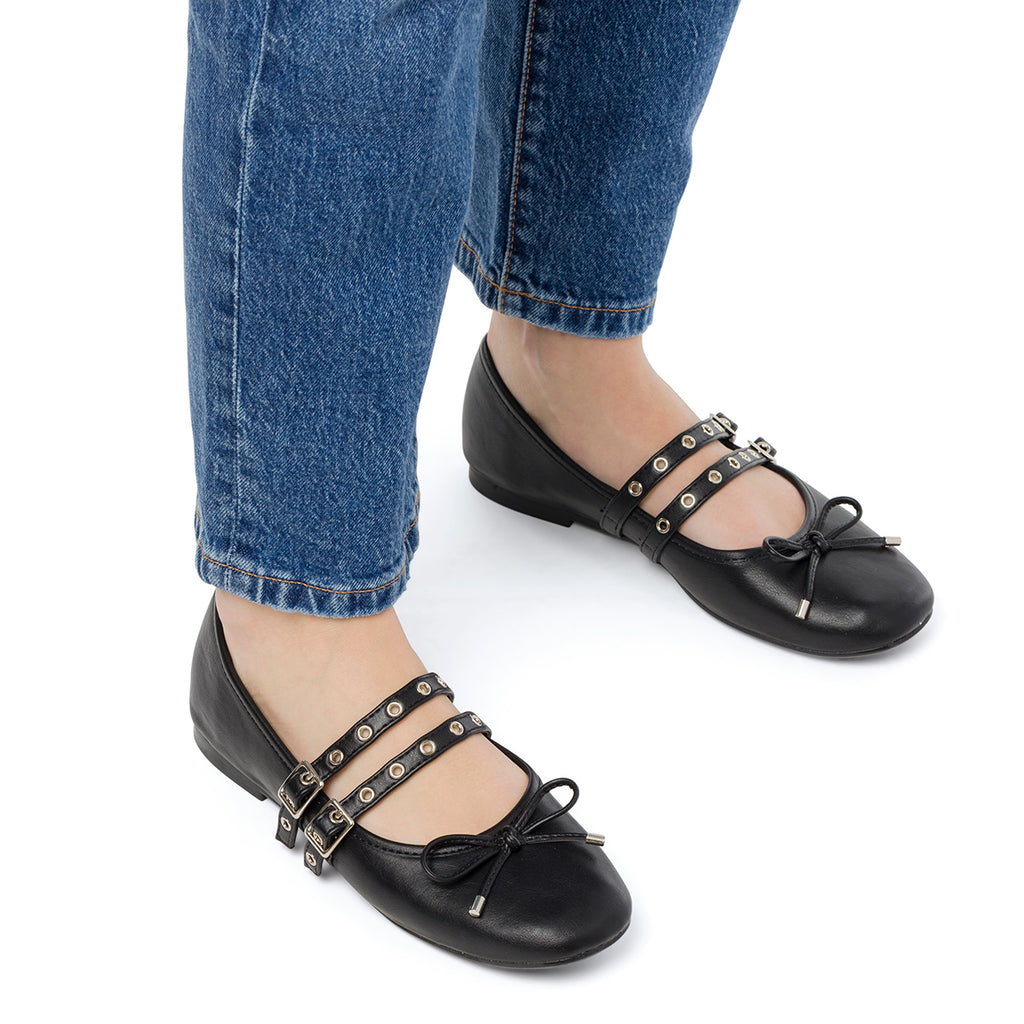 Ballerine nere da Donna con fibbie e borchie Swish Jeans