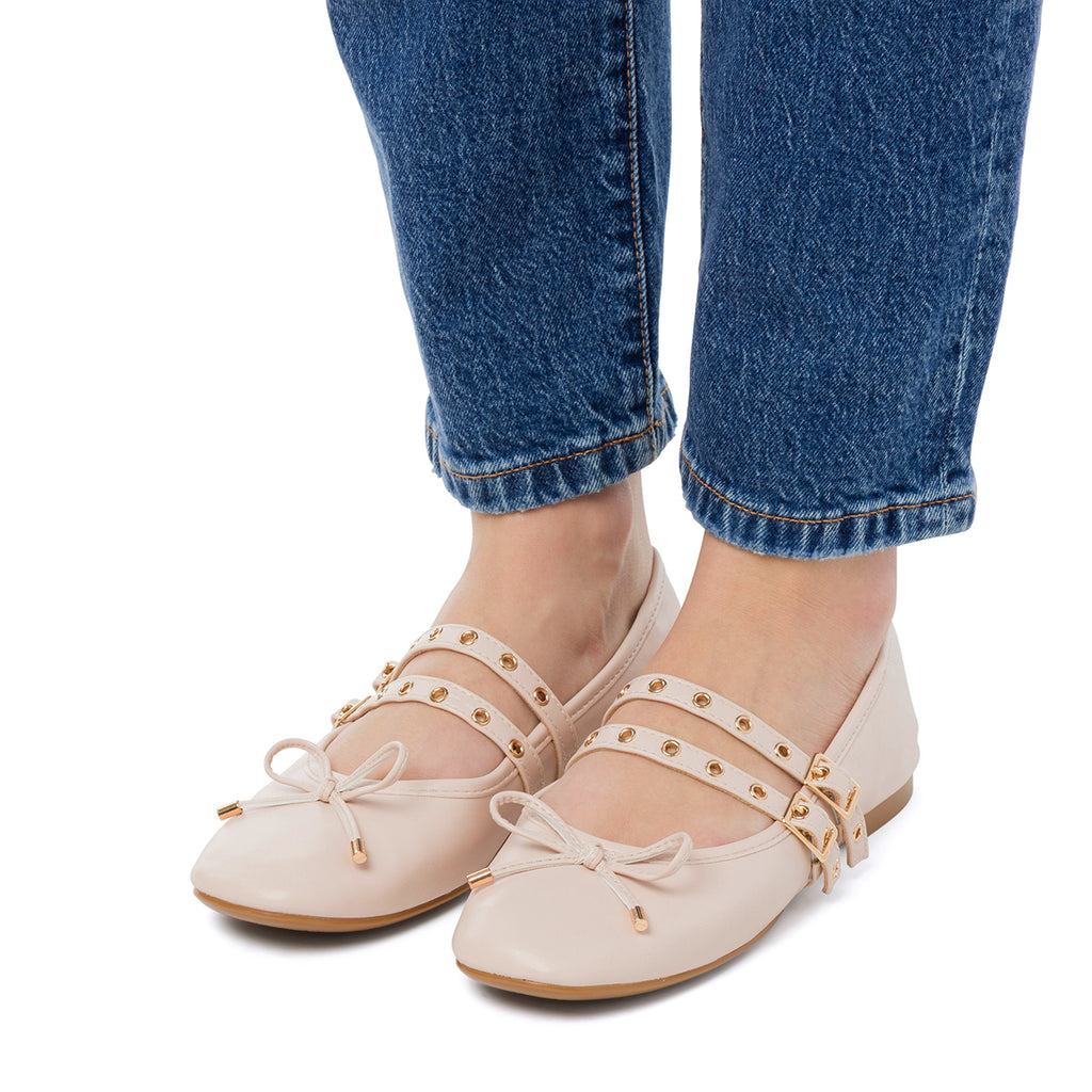 Ballerine beige da Donna con fibbie e borchie Swish Jeans