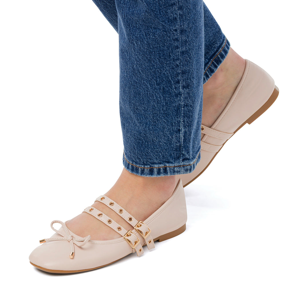 Ballerine beige da Donna con fibbie e borchie Swish Jeans