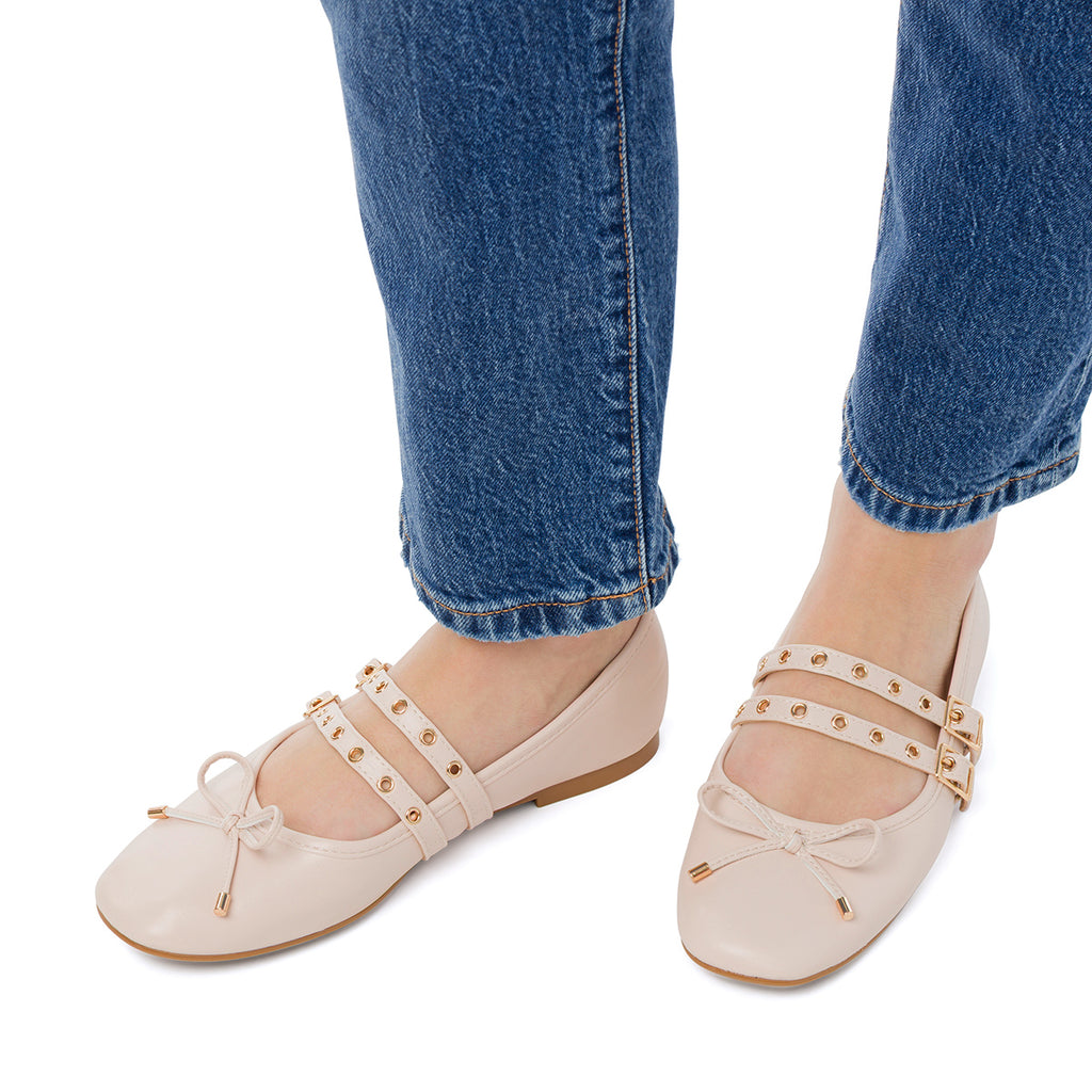 Ballerine beige da Donna con fibbie e borchie Swish Jeans
