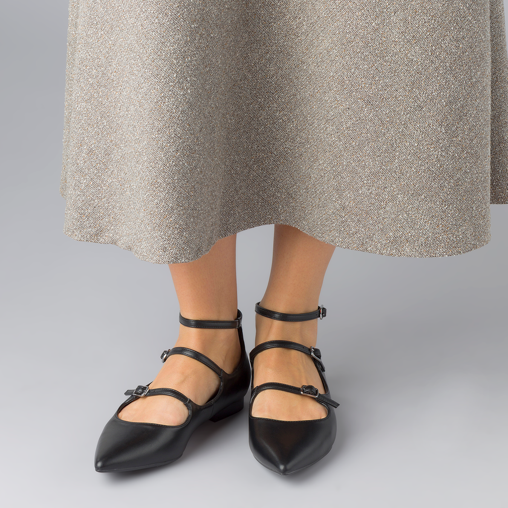 Ballerine Mary Jane nere da Donna con fibbie Lora Ferres