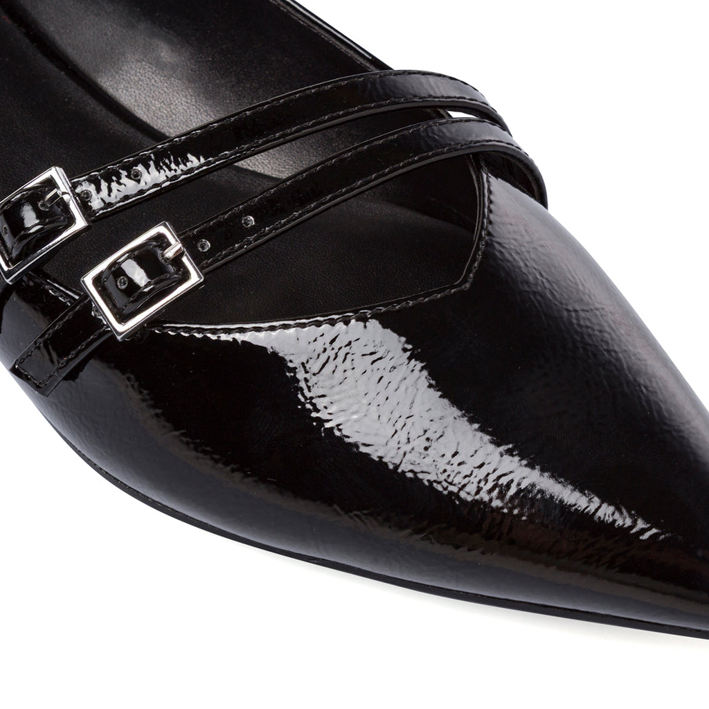 Ballerine nere da Donna effetto vernice con fibbie Lora Ferres