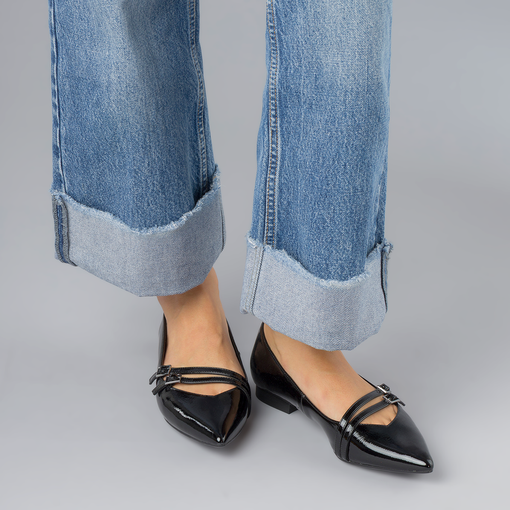 Ballerine nere da Donna effetto vernice con fibbie Lora Ferres