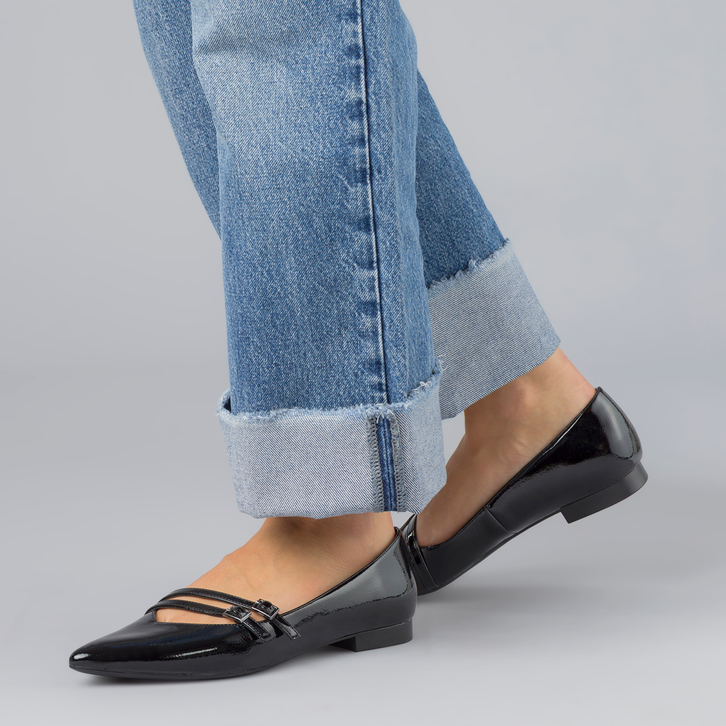 Ballerine nere da Donna effetto vernice con fibbie Lora Ferres